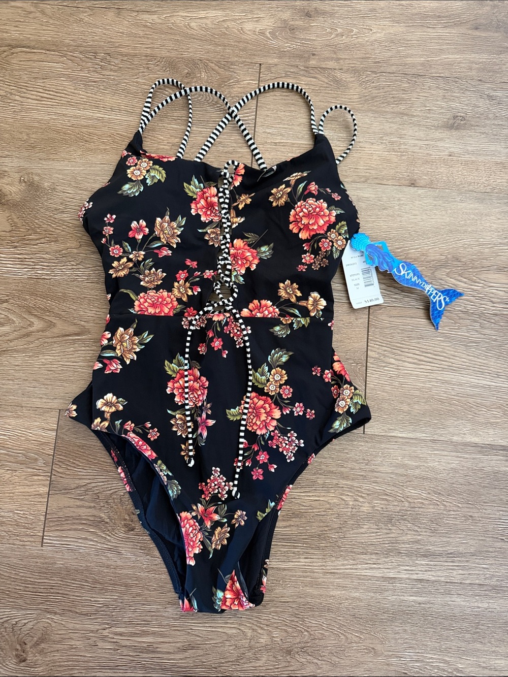 Womenās Skinnydippers Black Floral One-Piece Swimsuit size M